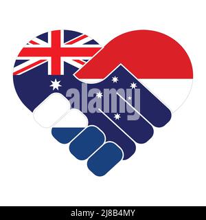 Handshake symbol in the colors of the national flags of Australia and Netherlands, forming a heart. The concept of peace, friendship. Stock Vector