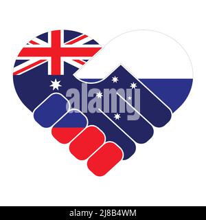 Handshake symbol in the colors of the national flags of Australia and Russia, forming a heart. The concept of peace, friendship. Stock Vector