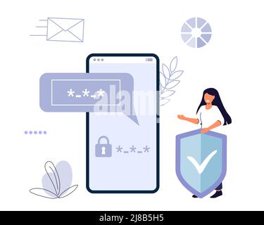 OTP One-time password for secure transaction on digital payment transaction for mobile app on smartphone screen 2-Step verification Vector illustratio Stock Vector