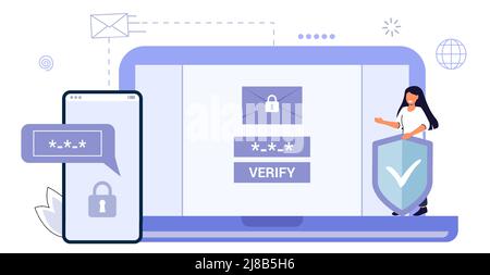 OTP One-time password for secure transaction on digital payment transaction for mobile app on smartphone screen 2-Step verification Vector illustratio Stock Vector