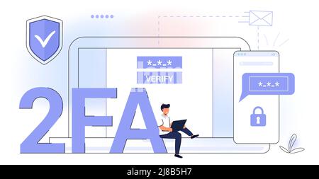 2fa Two factor authentication password secure notice login verification code Notice with code fo sign in Two steps factor verification via laptop and Stock Vector