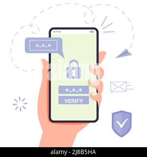 OTP One-time password for secure transaction on digital payment transaction for mobile app on smartphone screen 2-Step verification Vector illustratio Stock Vector