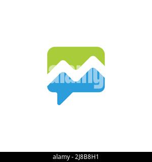 letter m mountain water blue waves talk communication logo vector Stock Vector