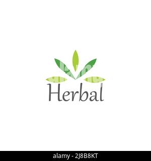 text herbal leaf green simple geometric logo vector Stock Vector