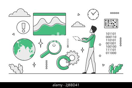 Technology industry electronics. Industrial manufacturing machinery vector monocolor illustration Stock Vector
