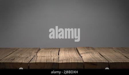 Dark aged wood plank podium or table Stock Photo