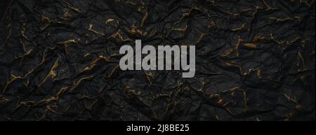 Black with gold paint crumpled paper texture background Stock Photo