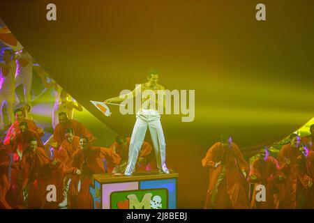 Mika performing during the Eurovision Song Contest Grand Final on 14 May 2022 at Pala Olimpico, Turin, Italy. Photo Nderim Kaceli Stock Photo