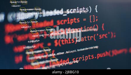 WWW software development. Mobile app developer. Innovative startup project. Website programming code. Stock Photo