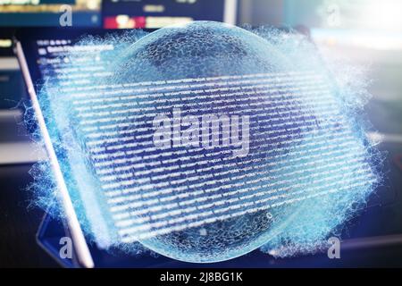 Modern tech. PHP syntax highlighted. Writing programming functions on laptop. Big data and Internet of things trend. Stock Photo