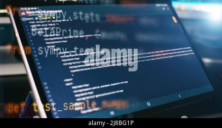 Modern tech. PHP syntax highlighted. Writing programming functions on laptop. Big data and Internet of things trend. Stock Photo