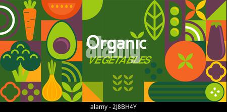 Organic vegetable banner in simple geometric style Stock Vector