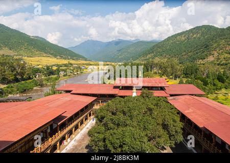 Bhutan - October 24, 2021: Inside  Punakha Dzong in Bhutan. Punakha Dzong Monastery, one of the largest monasteries in Asia. The delicate decoration i Stock Photo