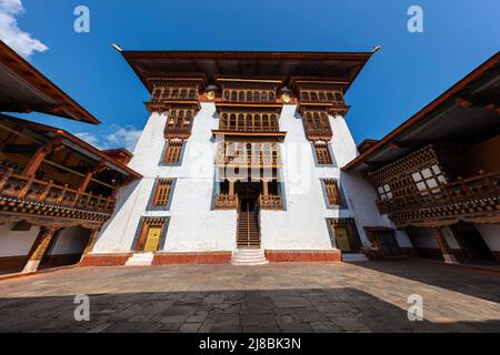 Bhutan - October 24, 2021: Inside  Punakha Dzong in Bhutan. Punakha Dzong Monastery, one of the largest monasteries in Asia. The delicate decoration i Stock Photo