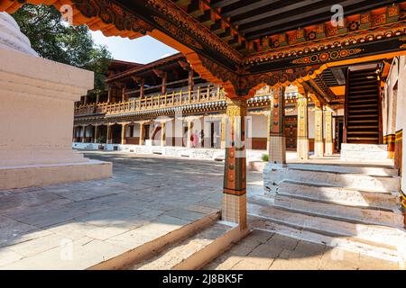 Bhutan - October 24, 2021: Inside  Punakha Dzong in Bhutan. Punakha Dzong Monastery, one of the largest monasteries in Asia. The delicate decoration i Stock Photo