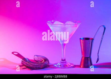 Bar tools in trendy neon light Stock Photo