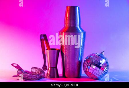 Bar tools in trendy neon light Stock Photo