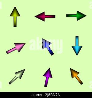 Collection of arrow button icons click upload download direction element decoration abstract background vector illustration Stock Vector