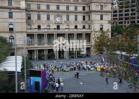 Sydney, Australia. 15th May 2022. Ukrainians held a protest at Customs House, Circular Quay against the Russian invasion of Ukraine. Credit: Richard Milnes/Alamy Live News Stock Photo