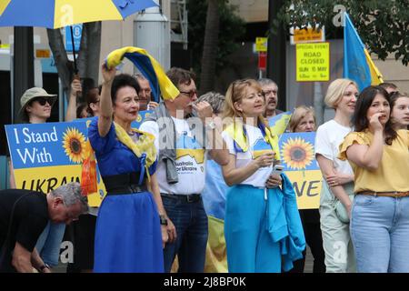 Sydney, Australia. 15th May 2022. Ukrainians held a protest at Customs House, Circular Quay against the Russian invasion of Ukraine. Credit: Richard Milnes/Alamy Live News Stock Photo