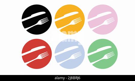 Fork and Knife Icon Set. Vector isolated editable set of kitchen of restaurant icons Stock Vector