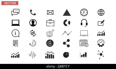 Work and Productivity Icon Set. Vector isolet collection of work related black and white illustrations Stock Vector