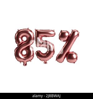 3d illustration rose gold balloons shape 85% isolated on white background Stock Photo