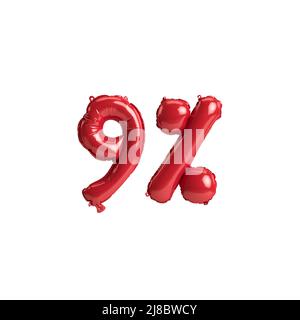 3d illustration red balloons shape 9% isolated on white background Stock Photo