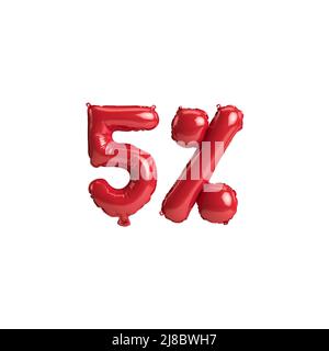 3d illustration red balloons shape 5% isolated on white background Stock Photo