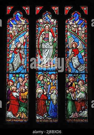 A stained glass window by Frederick Preedy depicting the ascension of Christ, Fladbury Church, Worcestershire Stock Photo