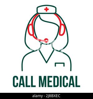 Emergency Call Center. Medical Call Center icon. Doctor Advice. Medical and health icon on white background. Editable vector stroke. Stock Vector