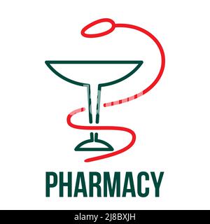Pharmacy Icon with Caduceus Symbol. Medical and health icon on white background. Editable vector stroke. Stock Vector