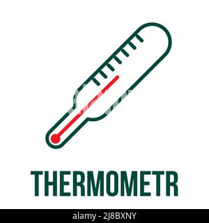 Medical thermometer icon. Medical and health icon on white background. Editable vector stroke. Stock Vector
