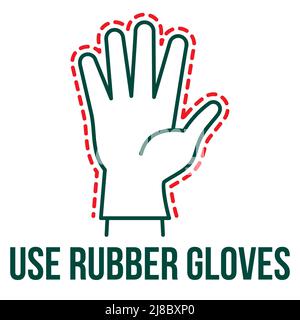 Use rubber Gloves. Medical glove use icon. Vector modern sign with protected human hand for hospital or lab. Stock Vector
