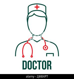 Doctor icon. Medical advice. Doctor with stethoscope - Medical and health icon on white background. Editable vector stroke. Stock Vector