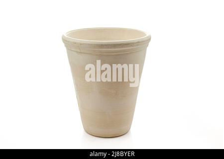 Small rough texture vase. Brown flowerpot isolated on white background Stock Photo