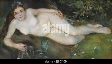 A Nymph by a Stream by French Impressionist painter Pierre-Auguste Renoir at the National Gallery, London, UK Stock Photo