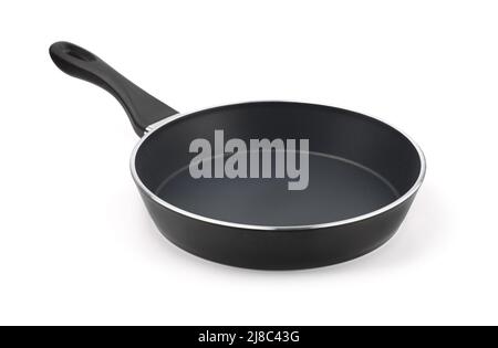 Empty black nonstick deep frying pan isolated on white Stock Photo