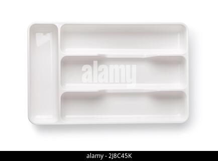 Top view of empty plastic drawer cutlery tray isolated on white Stock Photo