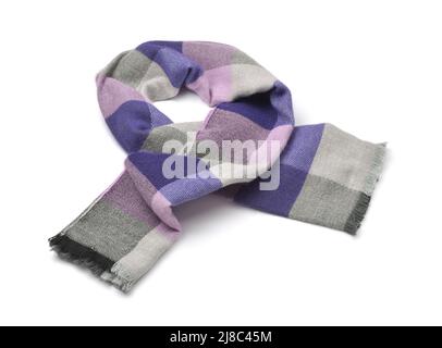 Blue plaid woolen scarf isolated on white Stock Photo