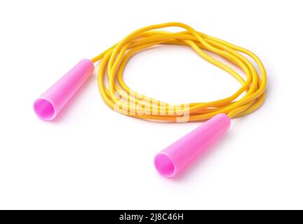 Yellow plastic jump rope isolated on white Stock Photo
