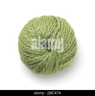 Top view of olive green wool yarn skein isolated on white Stock Photo