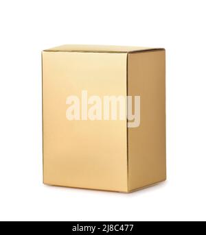 Blank golden paper packaging box isolated on white Stock Photo
