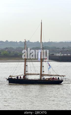 15/05/2022 Gravesend UK A tall ship with royal patronage visited Gravesend Town Pier this morning. The Spirit of Falmouth is a a replica of a Gaff Sch Stock Photo