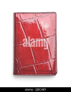 Front view of red glossy leather id card holder isolated on white Stock Photo