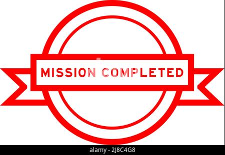 Vintage red color round label banner with word mission completed on white background Stock Vector