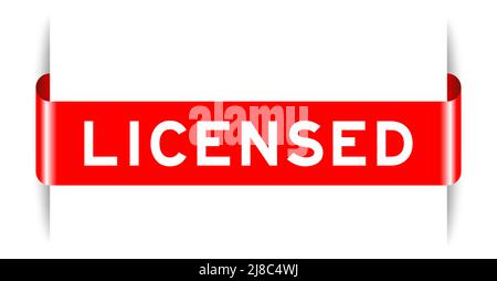 Red color inserted label banner with word licensed on white background Stock Vector