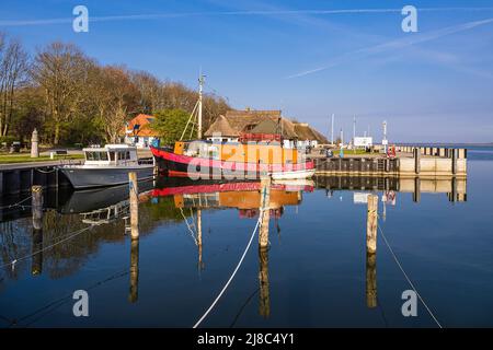 View to the port of Kloster on the island Hiddensee, Germany. Stock Photo