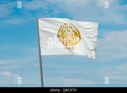 SAARC South Asian Association for Regional Cooperation flag waving in the wind. Sky background 3D illustration Stock Photo