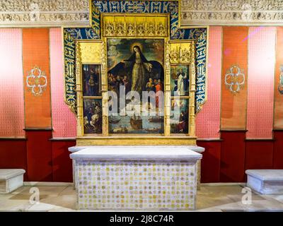 Retablo de la Virgen de los Mareantes (Madonna of the seafarers altarpiece) in Sala de Audiencias (Courtroom) - Real Alcazar - Seville, Spain Stock Photo